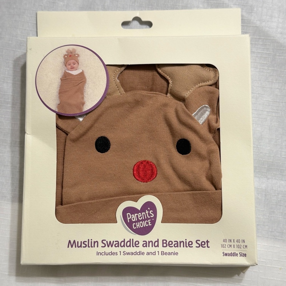Parent's Choice Muslin Swaddle and Beanie Set